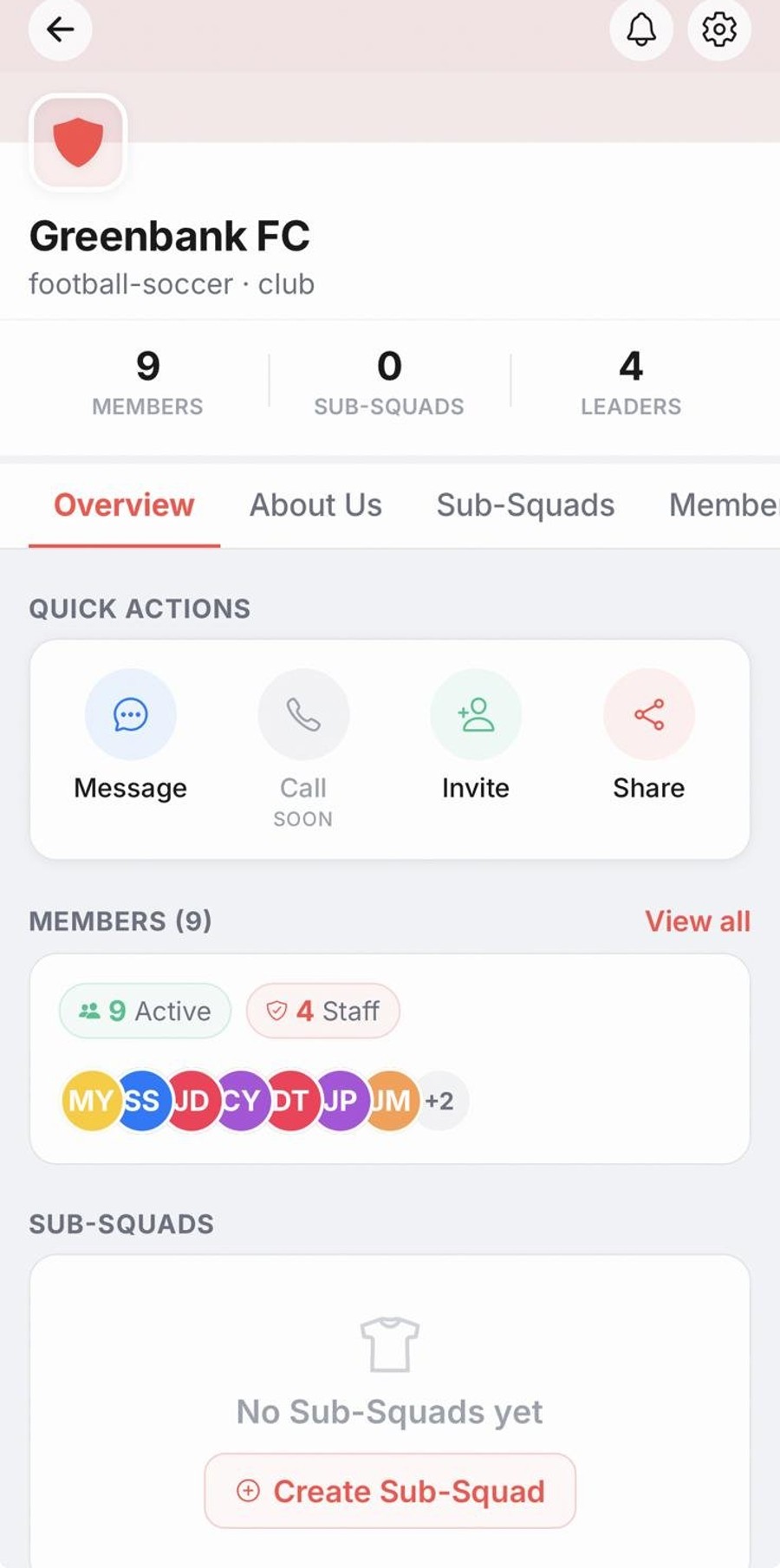 Squad management — setting up Greenbank FC on SquadLink