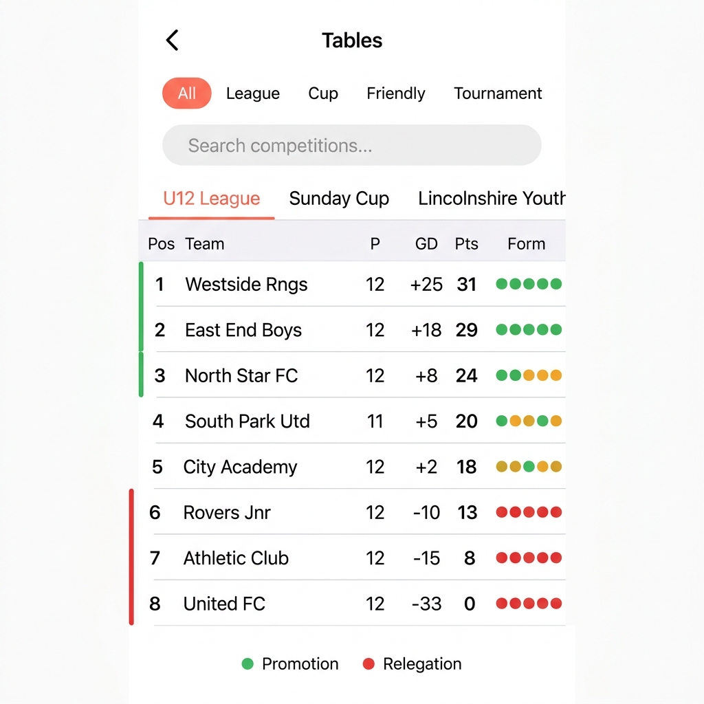 League tables and match data